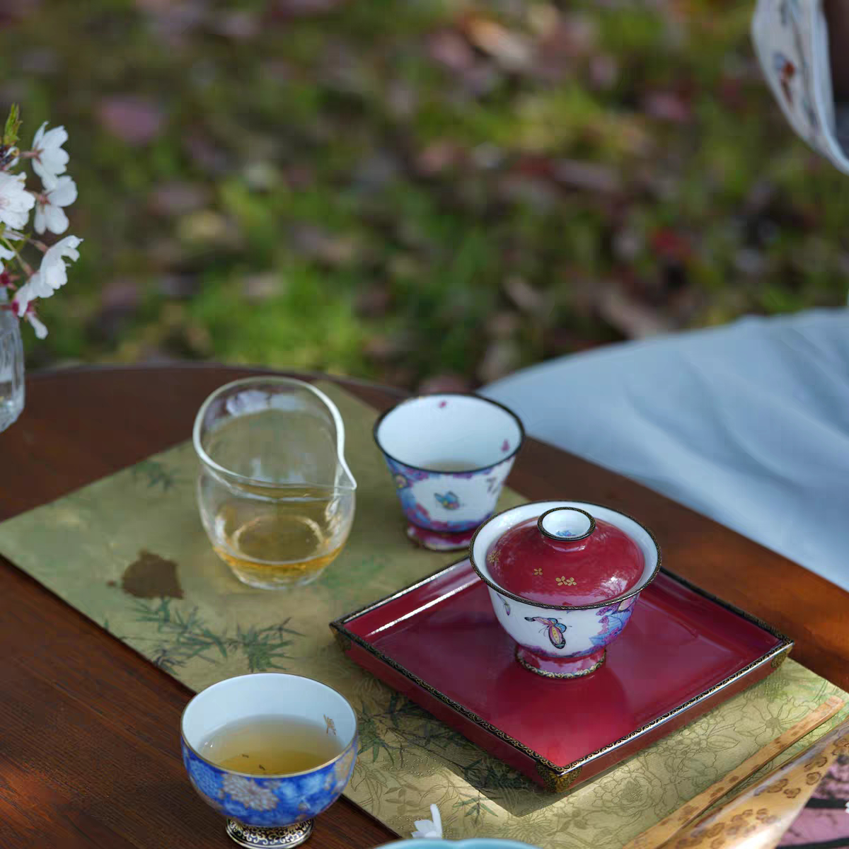 小白茶具//华隐堂盖碗手绘绣球花茶碗玫瑰红斗彩主人杯景德镇陶瓷