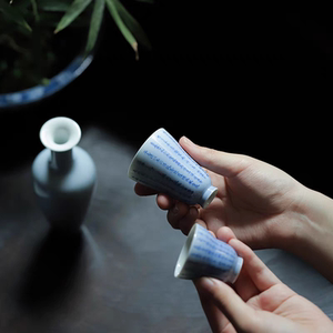 小白茶具//忘言造物蓝上蓝心经闻香杯主人杯景德镇工夫茶杯品茗杯