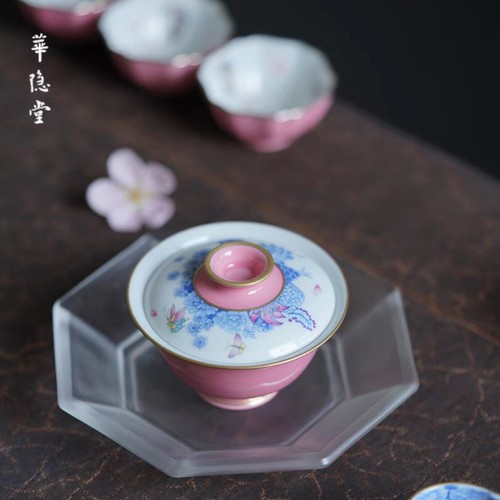 小白茶具//华隐堂樱粉万花盖碗小号泡茶碗茶杯景德镇手工手绘茶器