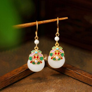 淄博琉璃古风花开富贵平安扣耳环国风镂空花朵珐琅耳饰