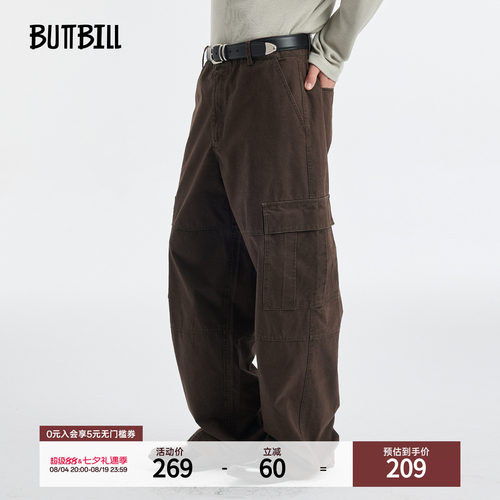 BUTTBILL酵洗竹节棉口袋工装长裤
