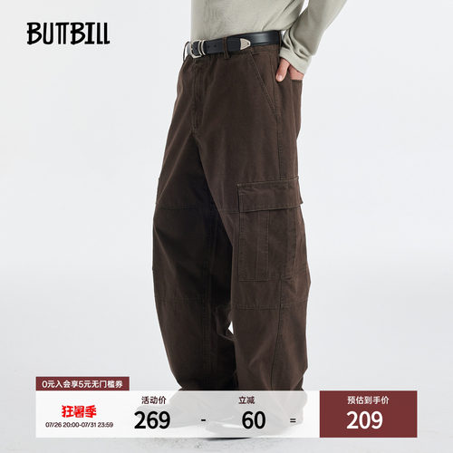 BUTTBILL酵洗竹节棉口袋工装长裤