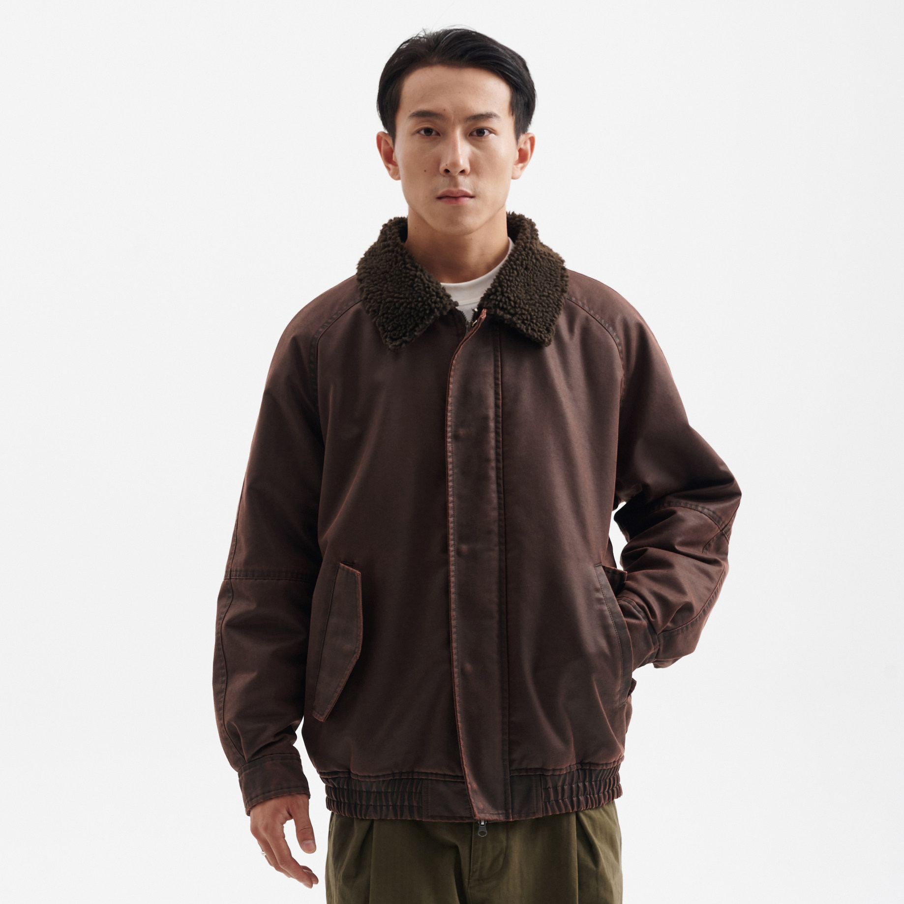 复古酵洗做旧宽松棉服图片