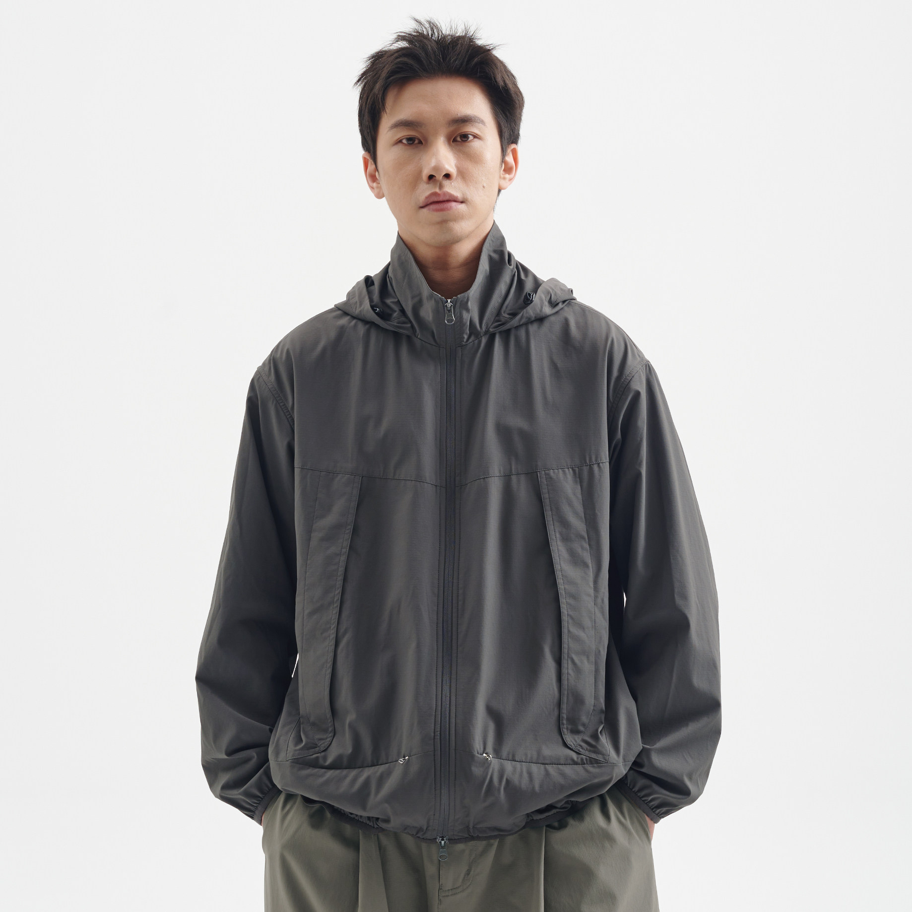 BUTTBILL 25SS机能户外通勤立领藏帽复古夹克宽松廓形网眼外套男