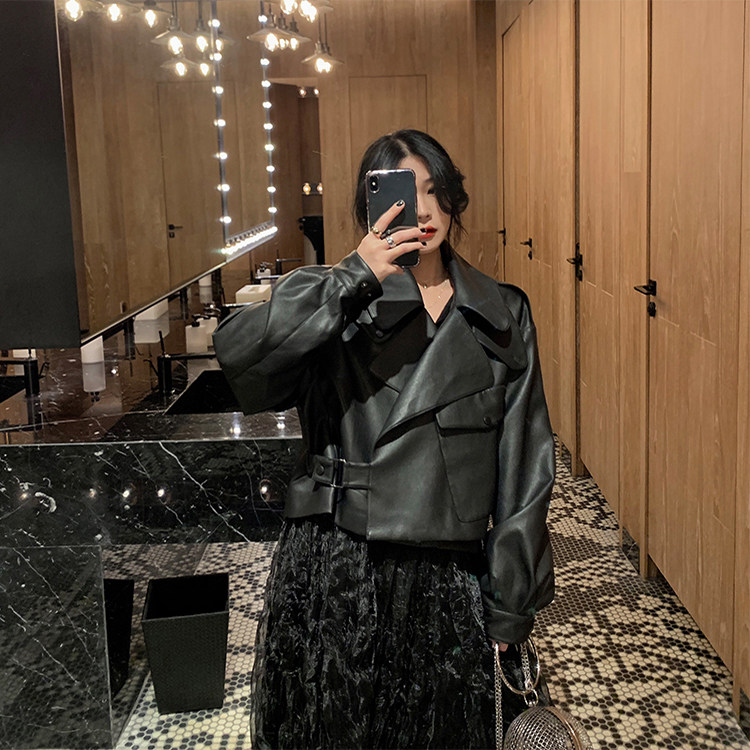 Jiang Shuying Same item Simulation Paper leather clothing coat have cash less than that is registered in the accounts 2020 spring and autumn Korean Edition locomotive Paige Easy leather jacketin the Women's clothing/Boutique , Leather clothing  category - from Buy2taobao.com to provide professional Taobao agent buy service