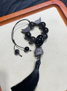 银曜石车挂手捻醒狮黑曜石翅膀14mm