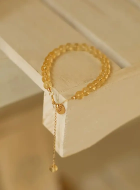 巧恩直销天然黄水晶手链女净体通体14k包金手细手串礼物