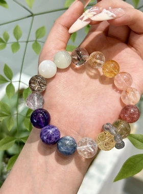 巧恩天然可塘多宝紫龙晶五行手链女生大颗粒个性小众水晶串珠