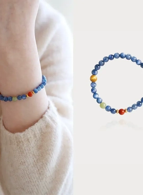 蓝晶南红手工串珠手链轻奢高级感小众百搭手串女时尚清冷感手饰女