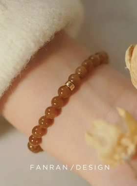 黄糖~天然新疆和田玉手链女秋冬温柔款设计且末红糖单圈手串