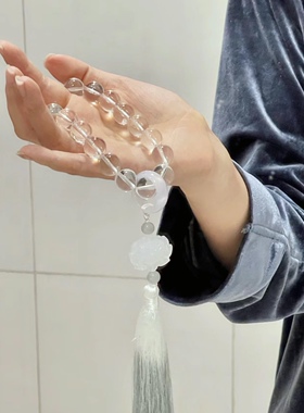 天然白水晶7a级手持佛珠莲花吊坠十八子国风新中式白水晶手串女生