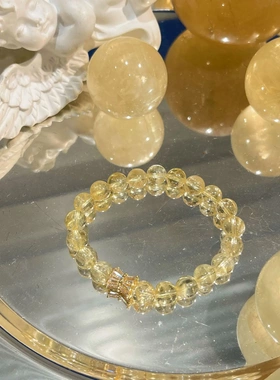 巧恩天然黄阿塞手链花托设计款女生大颗粒个性小众黄水晶串珠