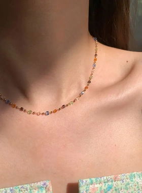 彩色多巴胺串珠项链女夏季时尚百搭不掉色高级感轻奢锁骨链潮