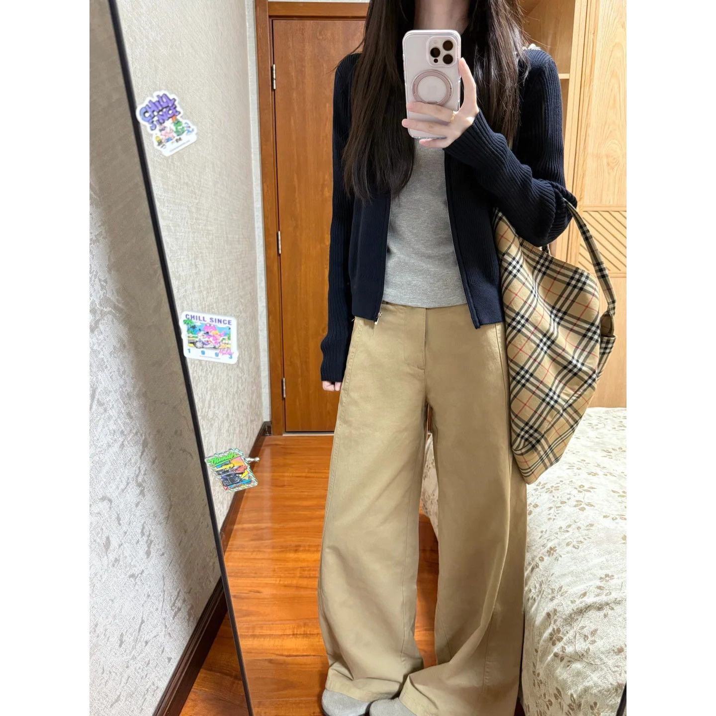 卡其色休闲裤女2026新款潮流春夏季高腰加长拼接宽松拖地阔腿裤子