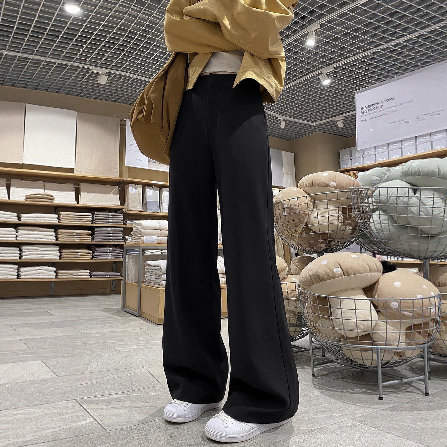 黑色西装裤女高级感垂感春秋小个子直筒阔腿裤高腰韩系慵懒风裤