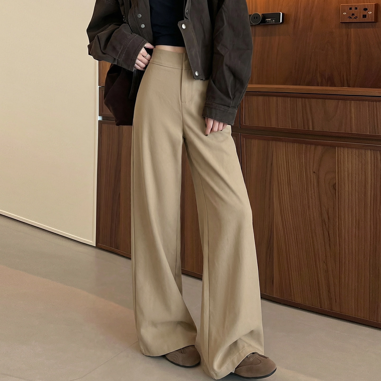 阔腿西装裤女春秋2026新款胖mm大码梨型身材遮胯宽松显瘦直筒裤