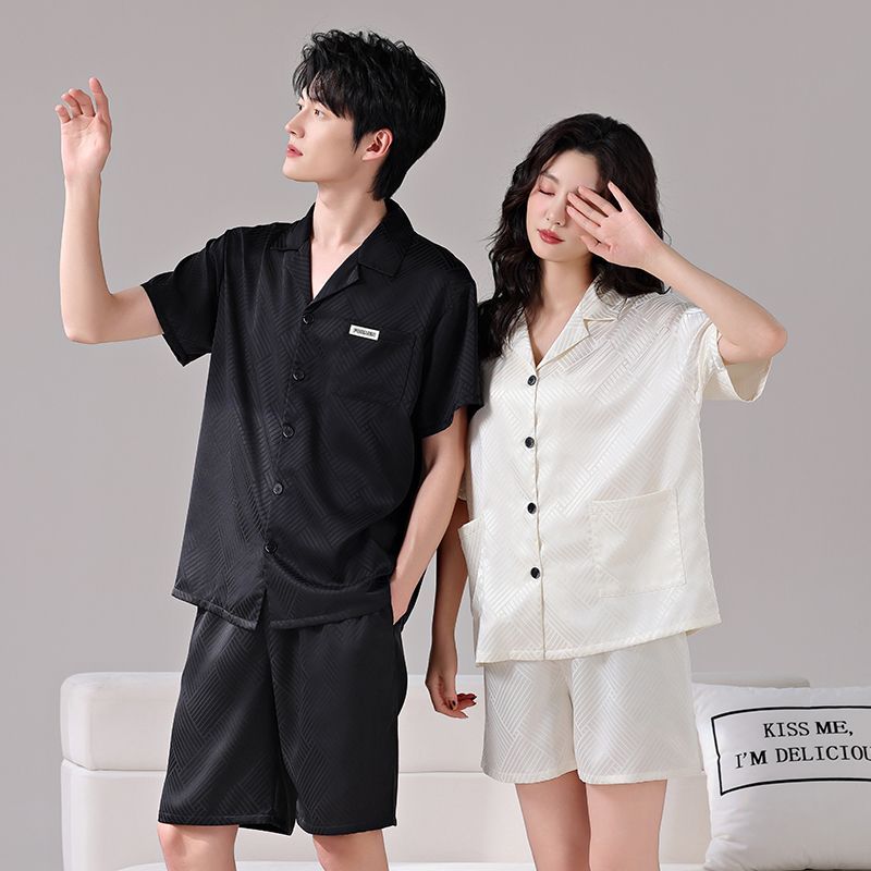情侣睡衣女夏季夏款冰丝短袖短裤丝绸家居服男夏天轻奢高级感套装