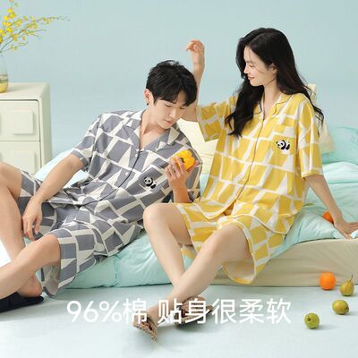 2025新款睡衣女士纯棉夏季短袖短裤家居服男士套装卡通宽松情侣薄