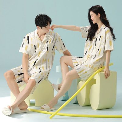 爆款睡衣女士夏季纯棉短袖短裤夏天女款2025年新款男款半袖家居服