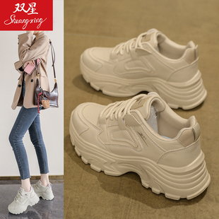 双星女鞋2026新款春季厚底松糕底皮面防水运动休闲百搭增高老爹鞋
