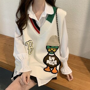 针织马甲女士衬衫两件套秋装2023新款叠穿毛衣外穿坎肩jk背心上衣