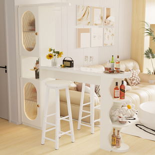 岩板奶油风吧台桌家用客厅隔断柜餐厅酒柜餐边一体柜子靠墙玄关柜