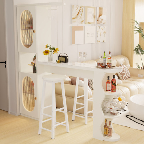 岩板奶油风吧台桌家用客厅隔断柜餐厅酒柜餐边一体柜子靠墙玄关柜
