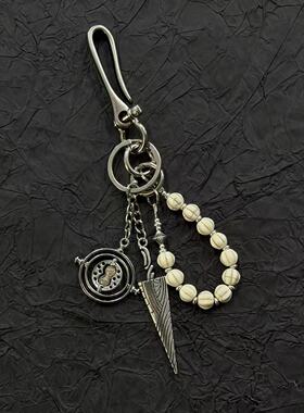 DomyLand白裂石复古银色金属钥匙扣吊坠腰间挂饰小众包挂百搭简约