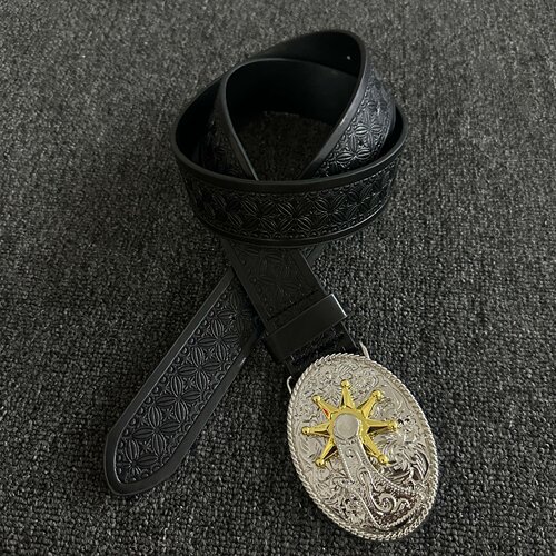 Domy Land小众旋转八角星腰带复古雕花皮带西部民族风个性装饰品