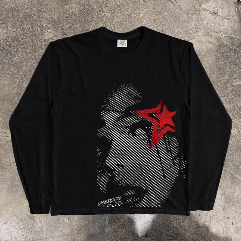 thumbnail for Xiao Chen's story is more than 310 grams of heavy cotton! American vintage oversize long sleeve T-shirt street versatile