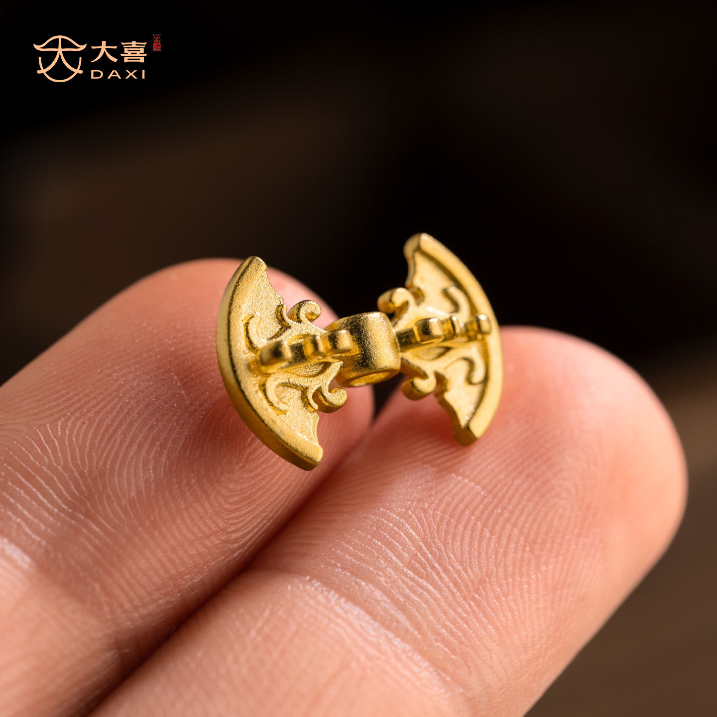 古法24k工艺黄金色金刚斧背云吊坠钺刀腰珠108佛珠文玩手串配饰件