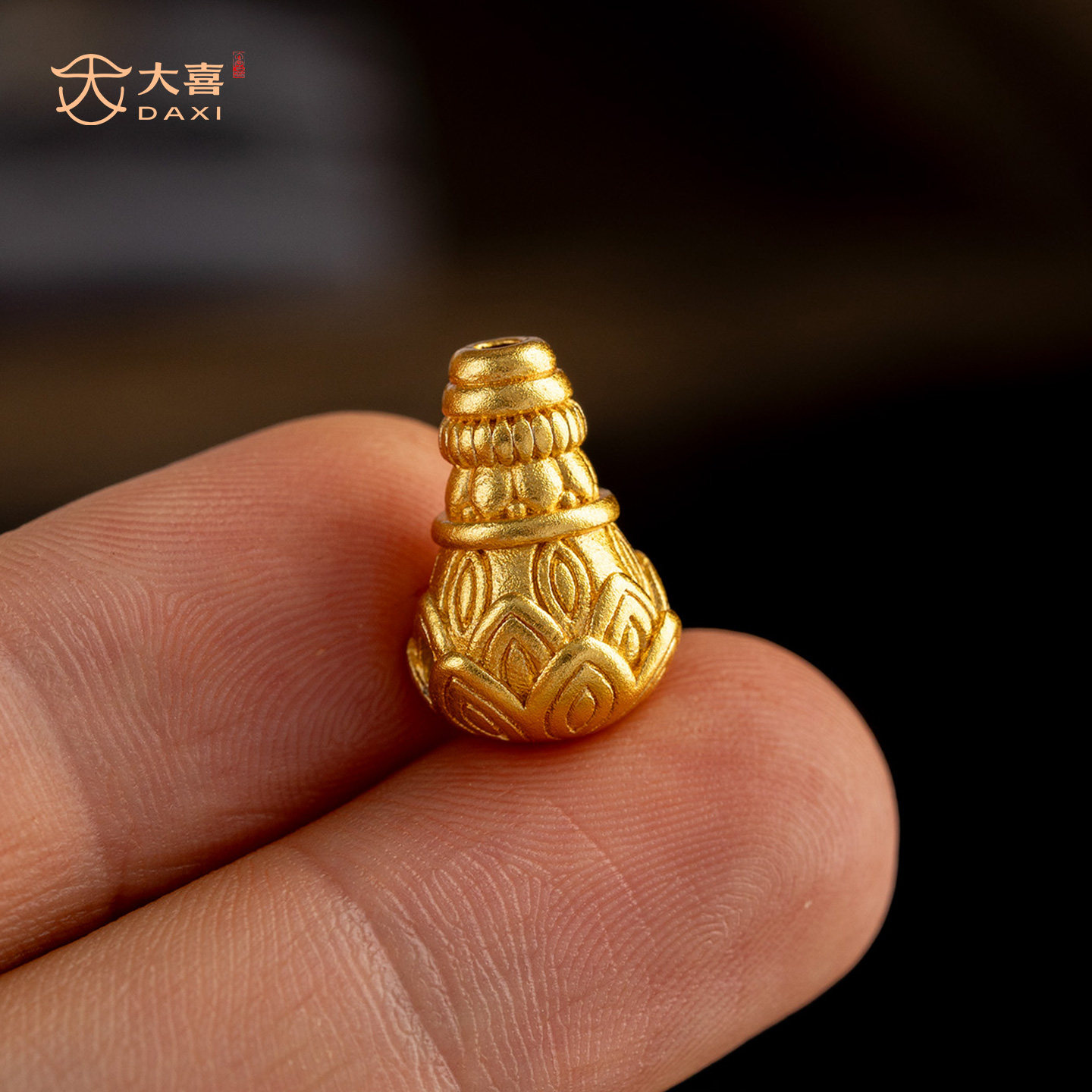 古法金24k工艺高端文玩三通配饰手串星月小金刚菩提莲花三通配件