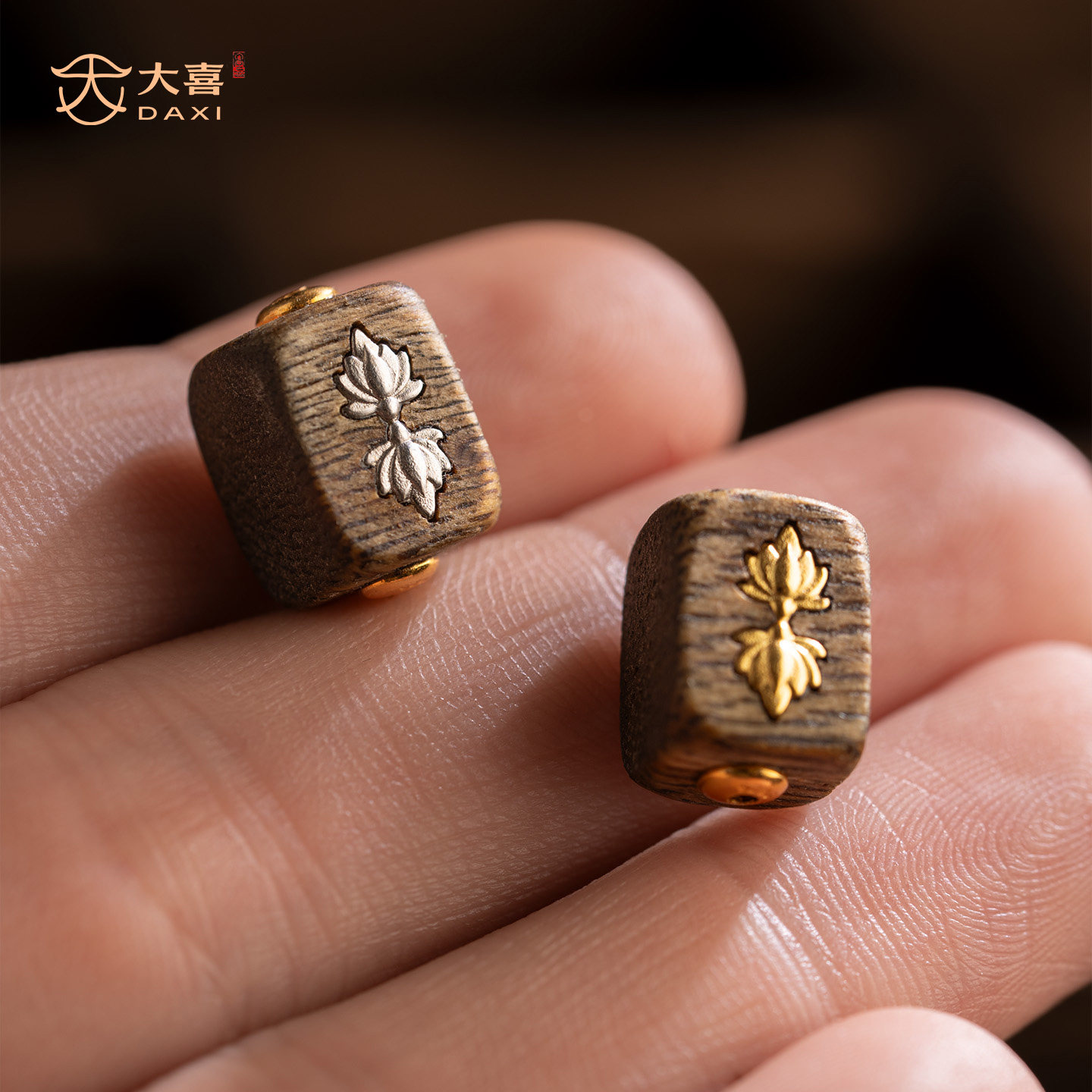 沉香木金刚杵桶珠s925纯银镶嵌