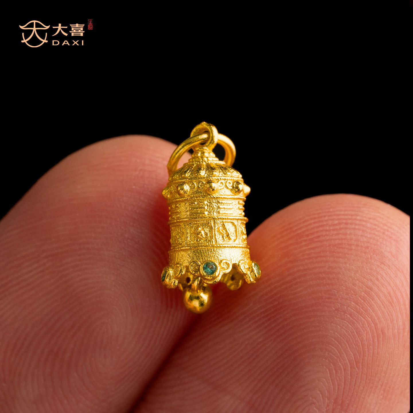 古法24k工艺黄金色八宝三清铃铛吊坠侧挂件提溜手链手串文玩配饰