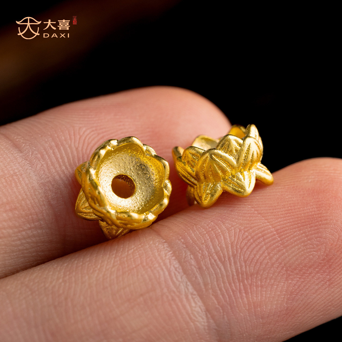 古法24k工艺黄金色莲花隔珠手链串珠隔片转运珠文玩手串线束配饰