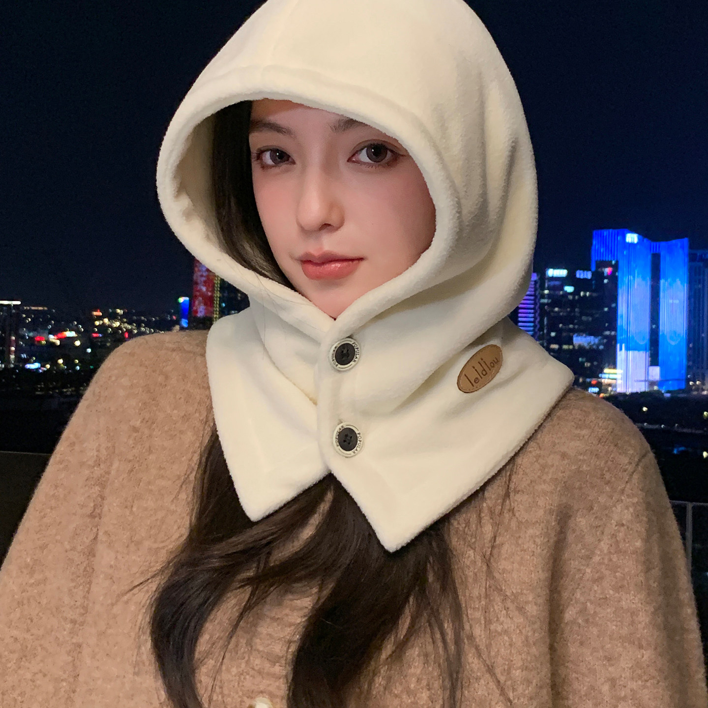 巴拉克拉法帽子女秋冬季新款围脖一体纽扣套头帽骑车防风套头帽潮