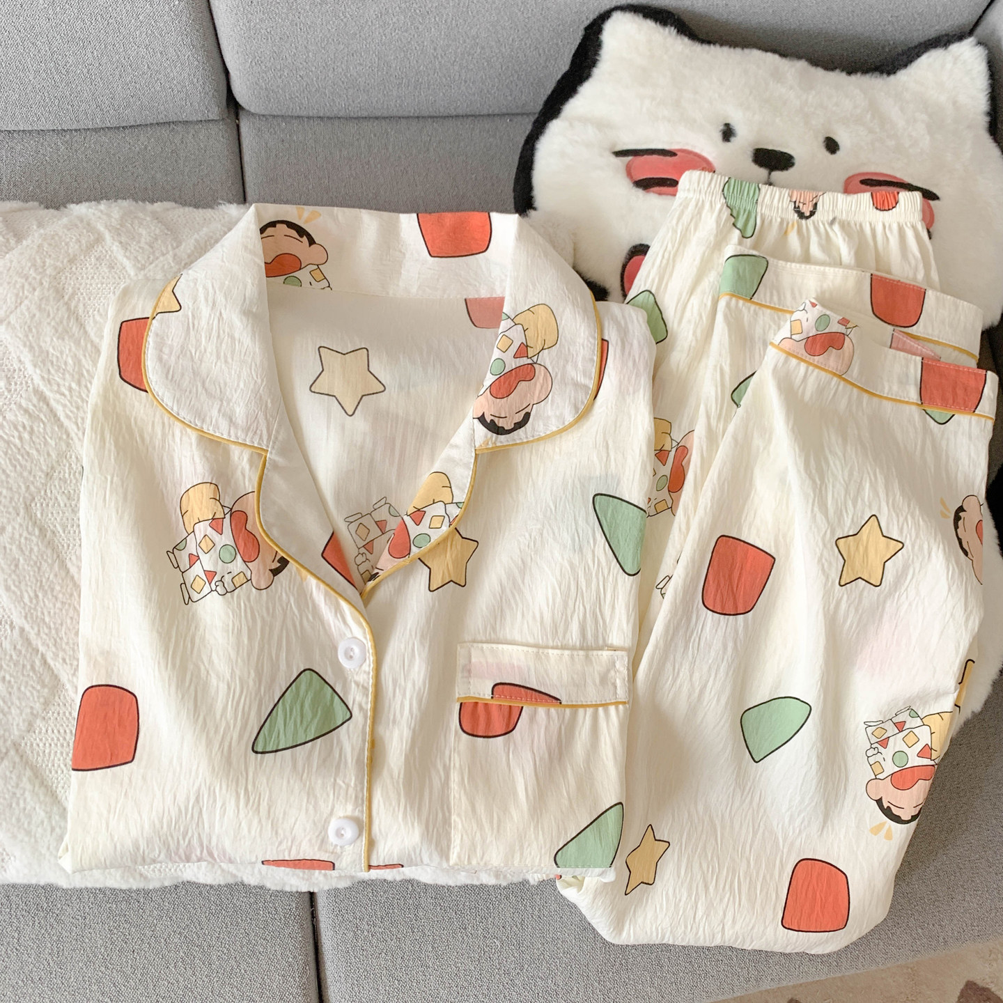 卡通睡衣女长袖长裤纽扣两件套装春秋薄款可爱学生云朵棉家居服夏,女士内衣/男士内衣/家居服,睡衣/家居服套装,淘宝优惠券,粉丝福利购,淘宝优惠卷