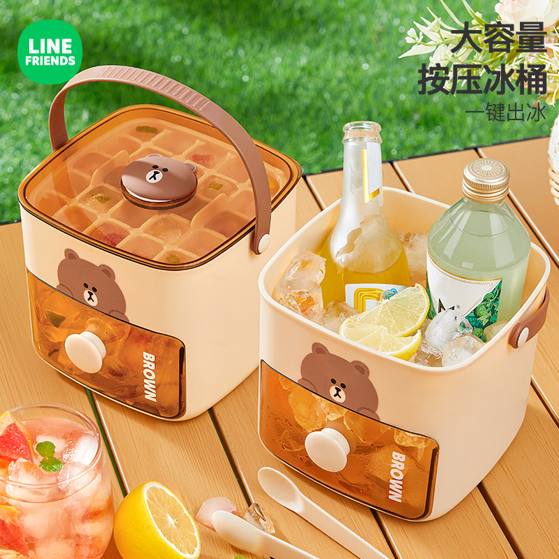LINE FRIENDS按压冰格冻冰块模具制冰盒家用食品级储存冰桶露营