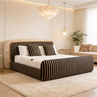意式 极简芬迪云朵床别墅高端大平层主卧双人布艺羊羔绒设计师大床