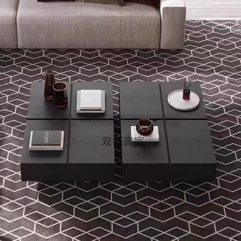 意式极简长方形黑色实木客厅茶几