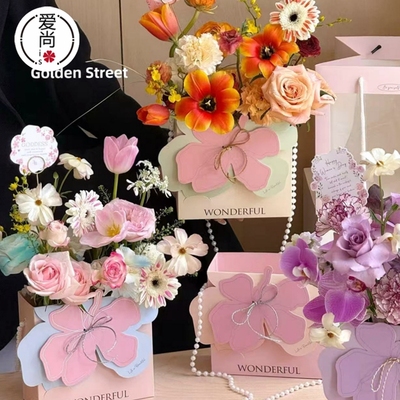 新款花艺插花盒折叠纸盒手提盒