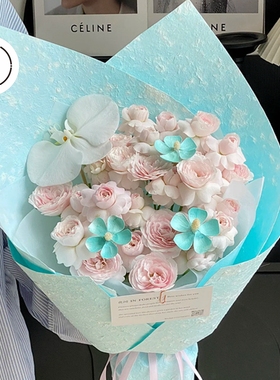 手撕东巴花瓣纸蓝色鲜花包装纸花束包花百褶纸花艺材料花店资材