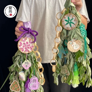 端午节竹编挂件配饰新中式艾草花束门挂包装材料花束diy装饰资材