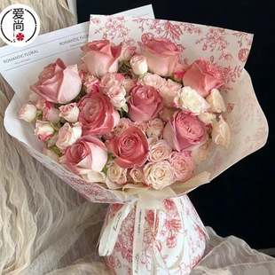 日常新款欧式复古繁花艺术牛皮纸鲜花花束网红包花纸花艺花店材料