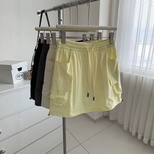 轻便工装风轻便半身裙女夏季薄款速干显瘦高腰抽绳A字口袋短裙ins
