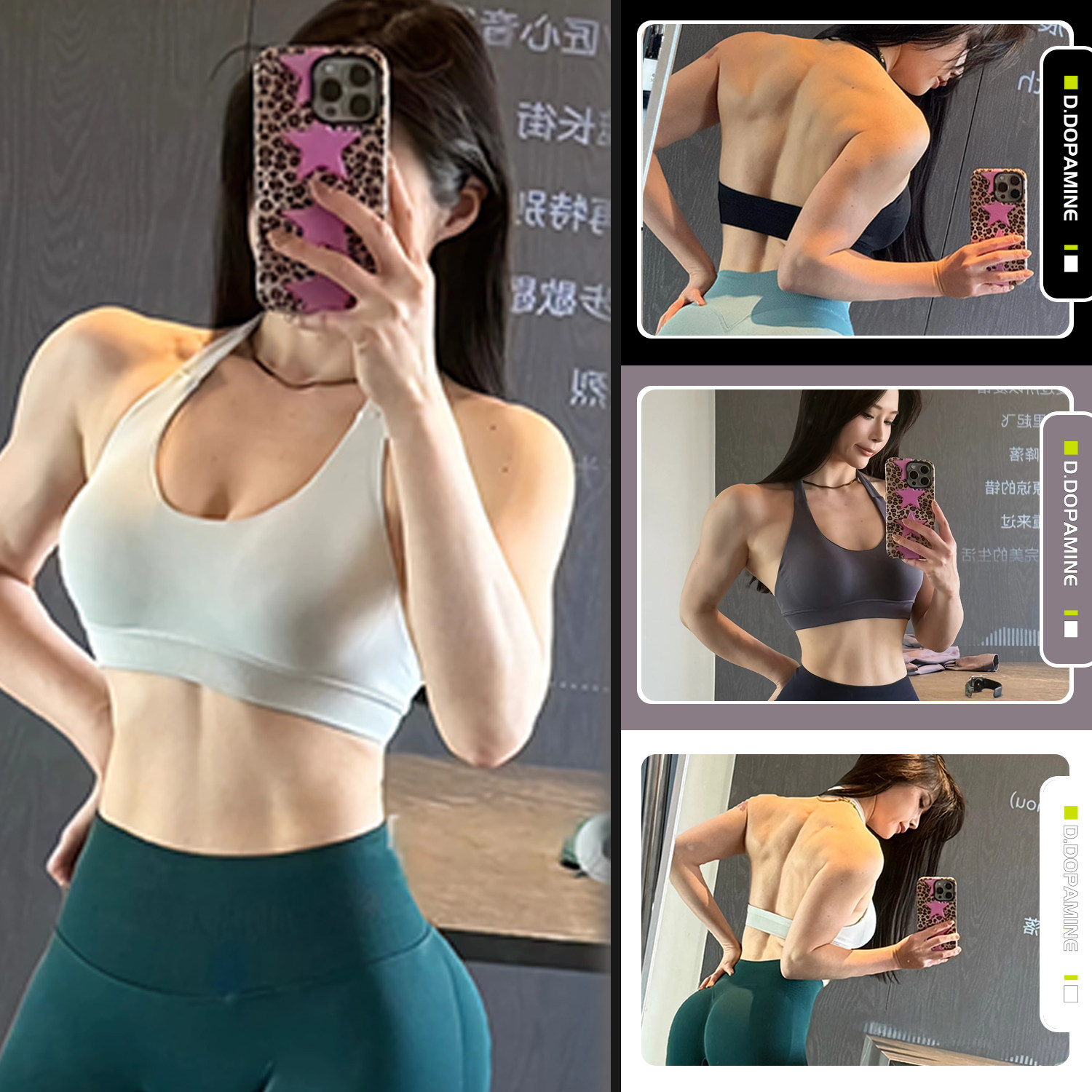 大露背弹力针织美背短款运动健身背心挂脖运动文胸瑜伽上衣带胸垫