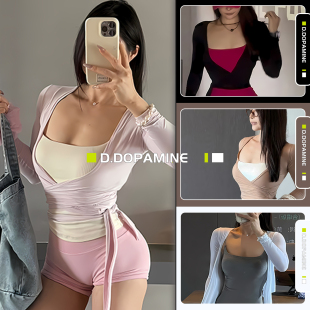 裸感莫代尔显胸收腰绑带短款休闲运动健身罩衫瑜伽上衣女