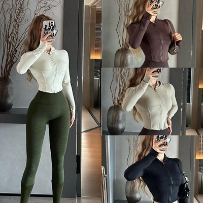 秋冬新款连帽骑行修身收腰显瘦运动健身瑜伽拉链外套长袖女上衣