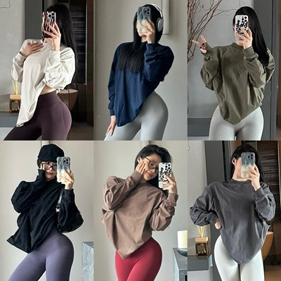 宽松落肩百搭健身长袖T恤女