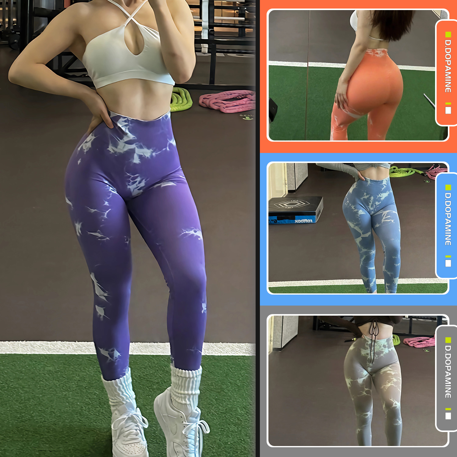 升级版蜜桃臀健身裤欧美高腰紧身显臀大训练长裤运动扎染瑜伽裤